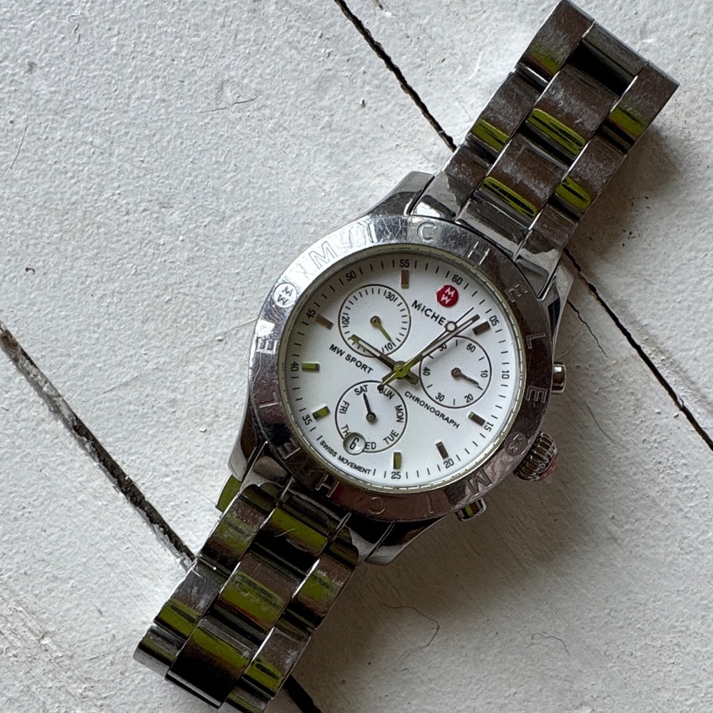 🔥 FLASH SALE Michele Silver and White Chronograph Watch with Date